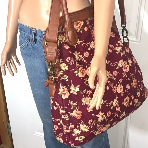 Olsenboye Burgundy Floral Corduroy Bag Large - Picture 3 of 6